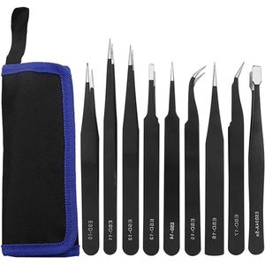 Pincet set voor precisiewerk - 9-delige set voor elektronica, sieraden, ambacht en laboratoriumwerk