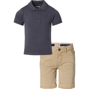 Noppies - Bio kledingset - 2delig - broek Chino Short Gadag-Betgri - Blonde - Polo shirt Giresum - Ebony - Maat 110