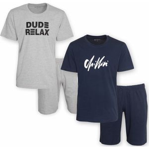 Aprox Heren Shortama - Pyjama Set - Duo-Pack - Grijs & Donker Blauw - Maat XXL