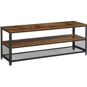 TV-tafel voor TV tot 60 inch, grote TV-kast, console, salontafel met metalen frame, slaapkamer, woonkamer, vintage bruin-zwart