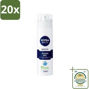 20 x NIVEA MEN - Scheergel - Sensitive - 200 ml - Grootverpakking - Scheergel Mannen - Gevoelige Huid - Scheerbeurt - Roodheid - Branderigheid