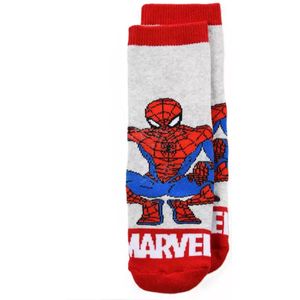 Marvel Spider-Man Anti-Slip Sokken – Grijze Kinder Sokken met Blauwe Grip – Maat 23/26