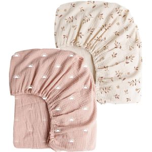 Getailleerd laken - 2 stuks - M - 71*135CM - Gekreukt kinderlaken - Volledige hoes voor kinderbedje - Ademend kinderlaken - Wieglaken - Zacht en ademend - Geschikt voor wiegjes, ledikantjes en ovale manden - Matrashoes