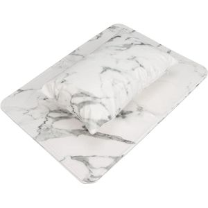 Nagelsteunkussenset van PU-leer - Armsteunhouderset voor Thuis en Nagelschool - Manicure Accessoires - Wit Marmer .