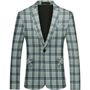 Allthemen Heren Geruit Colbert met Steekkraag - Middenachter split - S