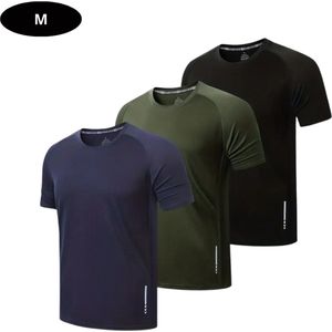 Nivard Sportshirt Heren - Sport - Fitness - Compressie Shirt - Corrigerend Hemd - Sportkleding - Mannen - 3 Stuks - Zwart Groen - S