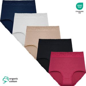 Gaubert - Hoge Taille Slip - Effen Kleur - Dames Ondergoed - 5-Pack - Organisch Katoen