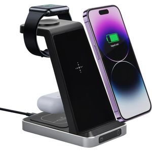 Allecto Plus - Draadloze Oplader 15W voor iPhone en Apple iWatch - Snel Oplaadstation - Dockingstation voor AirPods - 3-in-1 Functionaliteit