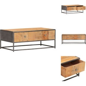 vidaXL Salontafel Industriële Stijl Gerecycled Hout - 90x50x35 cm - Bruin - Met 2 Lades - Tafel