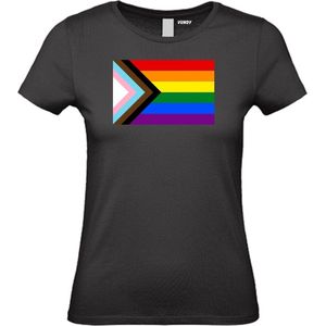 Dames T-shirt LHBTIQ+ Vlag | Gay pride shirt kleding | Regenboog kleuren | LGBTQ | Zwart dames | maat XXL