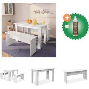 vidaXL Eettafel en banken 3 st spaanplaat wit - Set tafel en stoelen - Inclusief Houtreiniger en verfrisser