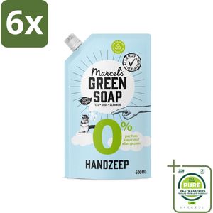 Marcel's Green Soap - Handzeep 0% - Navulling - Plantaardig & duurzaam - 500 ml - Voordeelverpakking - 6 stuks - Handzeep - Navulling