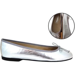 Stravers - Zachte Leren Ballerina Schoenen Maat 34 Dames Kleine Maten Zilver Flatjes