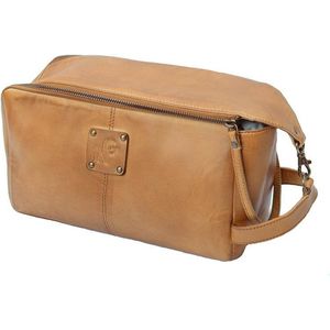 Landleder Luxe ” Naturgewalt ” Lederen Toilettas - Cognac Washed - Afmeting: 27 x 12 x 15 cm.