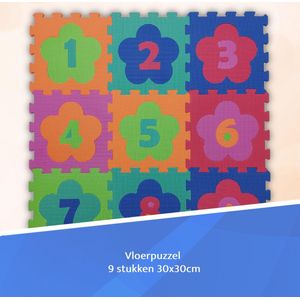 Puzzelmat Bloemen met getallen 1 t/m 9 – Speelmat – Vloerpuzzel – 9 tegels – 33 onderdelen