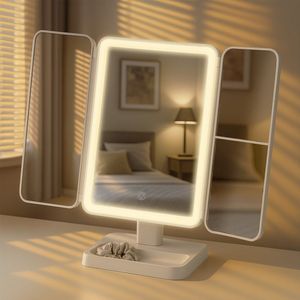 CLP Otley make-up spiegel - met verlichting - staand - klein - dimbaar - met vergroting 1X/2X/3X - USB-C incl. kabel - wit