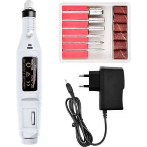 Professionele Mini Elektrische Nagelfrees–Nagelvijl Set met 6 Opzetstukken 1 stuk Wit