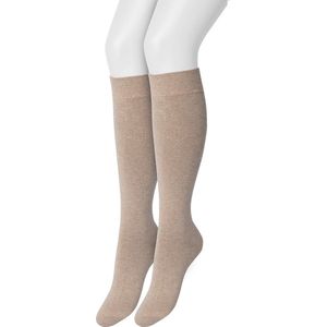 Bonnie Doon Dames Kniekousen Taupe Beige maat 35/38 - 2 paar - Knie Kousen - 2-pack - Multipack - Uitstekend draagcomfort - Cotton Knee High - Zakt niet af - Effen - OEKO-TEX - Licht Bruin - Taupe Heather - OL834302.376