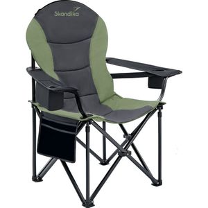 Skandika Relax Comfort Campingstoel - Campingstoelen - Campingstoel opvouwbaar - Comfortabele klapstoel met drinkhouder en koelvak, tot max. 160 kg, opvouwbaar, lichtgewicht | Vouwstoel voor kamperen, camping, festival, vissen – grijs/groen