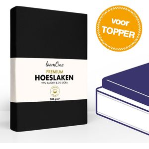 Loom One Premium Topper Hoeslaken – 97% Jersey Katoen / 3% Lycra – 200x200 cm – tot 10cm matrasdikte– 200 g/m² – voor Boxspring-Waterbed - Zwart