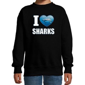 I love sharks sweater met dieren foto van een haai zwart voor kinderen - cadeau trui haaien liefhebber - kinderkleding / kleding 110/116