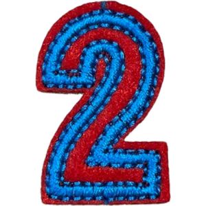 Cijfers Nummer Strijk Embleem Patches Blauw Rood Cijfer 2 / 2 cm / 3.4 cm