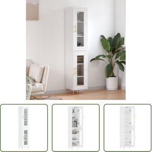 The Living Store Hoge Kast - Dressoir en Opzetkast - Hoogglans Wit - 34.5 x 34 x 180 cm