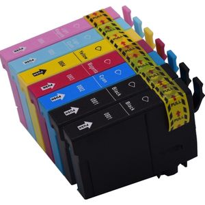 KATRIZ® huismerk inkt voor|Epson 2x T0801XL Zwart+ T0802XL cyaan+ T0803XL Magenta + T0804XL Geel + T0805XL Licht Cyaan + T0806Licht Magenta | ( 7stuks) - Met chip