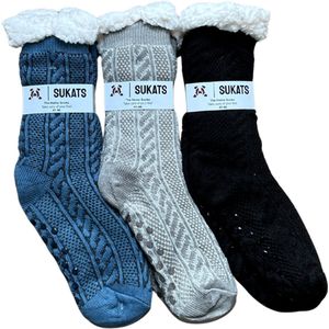BLACK FRIDAY - Sukats® Huissokken - Homesocks - 3 Paar - Maat 41-46 - Antislip Sokken - Fluffy Sokken - Huissokken Heren - Slofsokken - Variant 11 - Meerdere Maten en Varianten - Verwarmde Sokken