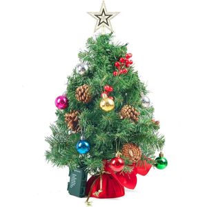 Pre-lit Tafelblad Kerstboom 60 Cm - Met Warme Lichten - Hulstbessen En Dennenappels - Perfecte Feestdecoratie