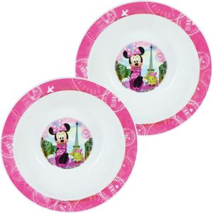 4x stuks kunststof ontbijtbordje diep Disney Minnie Mouse 16 cm - Onbreekbare kinder bordjes