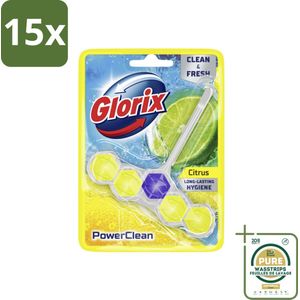 15 x Glorix - Toiletblok - Power Clean Citroen - Fris & Citroen - 1 blok - Grootverpakking - Toiletblok Citroen - Reinigend Schuim - Anti-kalk - Hygiëne Toilet - Citroengeur