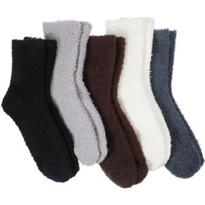 Knuffelsokken - Koraalfleece - Huissokken - 5 Paar - Wit Lichtgrijs Zwart Donkergrijs Bruin