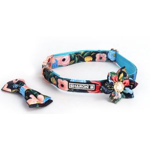 Luxe halsband hond - Set van 4 - Blauwe bloem - Maat S - Inclusief strik, bloem en riem