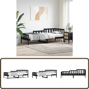 vidaXL Slaapbank - 80x200 cm - Grenenhout - Zwart Logeerbed - Slaapbank - Bed Met Lade - Grenenhouten Bed - Zwarte Bed