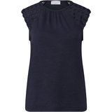 Street One Studio Dames linnen look top met kant, Dark Void Blue, 34