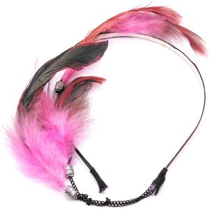 Festival/Ibiza diadeem met hanger 4 veren roze-zwart