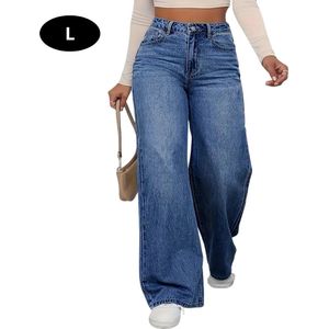 Bovista Lange Broek Dames - Spijkerbroek - Broeken - Spijker - Pants - Jeans - Trouser - Loose Fit - Straight Leg - Denim - Blauw - Maat L