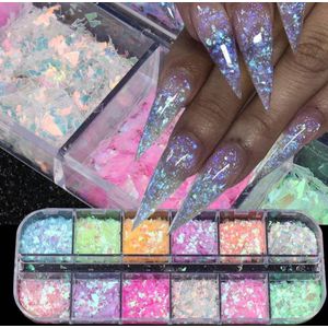 GUAPÀ® Nagel Glitters | Nail Art | 12 Delige Neon Vlokken voor nagels | Acryl Nagels | Gel Nagels | Gellak | Nagelstickers | Nagel Strass | Nail Art Vlokken 12 diverse kleuren Neon