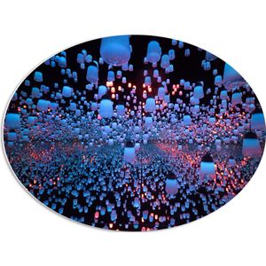 PVC Schuimplaat Ovaal - Opgekleurde Lampen bij een Spiegel - 68x51 cm Foto op Ovaal (Met Ophangsysteem)