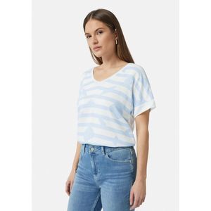 comma casual identity - Shirt - Lichtblauw/Wit - Gestreept - Kwartmouw