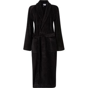 Unisex badjas zwart - velours katoen - zwarte badjas sjaalkraag - maat S/M