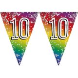 2x stuks vlaggenlijn 10 jaar versiering vlaggetjes slinger 6 meter - Glitter folie - Binnen/buiten gebruik