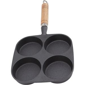 Gietijzeren Omelet Pan met Houten Handvat - Ongecoat - Patio Cookout - Pannenkoek Maker voor 4 Cups