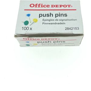 Office Depot Push Pins Rond Metaal, kunststof Kleurenassortiment pak van 100 stuks