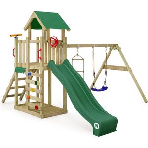 WICKEY speeltoestel klimtoestel MultiFlyer Light met schommel en groen glijbaan, outdoor kinderspeeltoestel met zandbak, ladder & speelaccessoires voor de tuin
