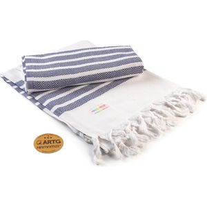 ARTG® Hamamzz - Hamamdoek - Original Dalaman DeLuxe - Donkerblauw/Wit - 100 x 180 cm - AR053