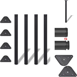 vidaXL Tafelpoten Set - Hoogwaardige vervangende poten - 60 x 870 mm - Verstelbaar - Zwart - Tafelonderdeel