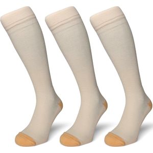 TRUE COMPRESS - 3 Pack - Premium Compressiesokken - Beige/Nude - 34-37 (XS) - Hardlopen, Wandelen, Vliegtuig, Zwangerschap