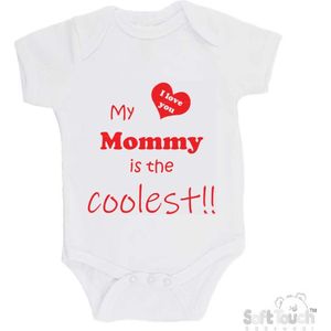 100% katoenen Romper "My mommy is the coolest!! / I love you" Moeder Moederdag Mama Unisex Katoen Wit/rood Maat 56/62